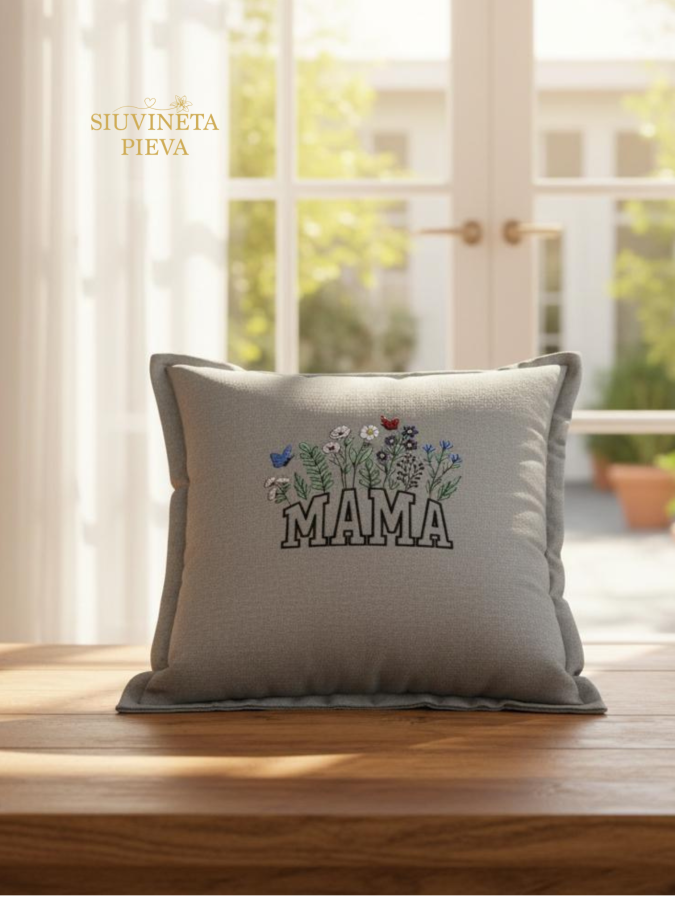 Dovana Mamai /pagalvėlė "Siuvinėta pieva"